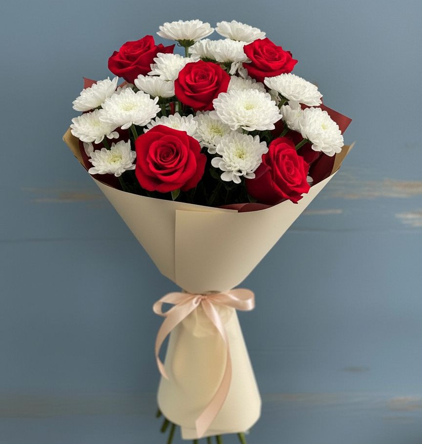 Букет цветов из: Розы и Хризантемы в Первомайском Карачаево-Черкесской республики