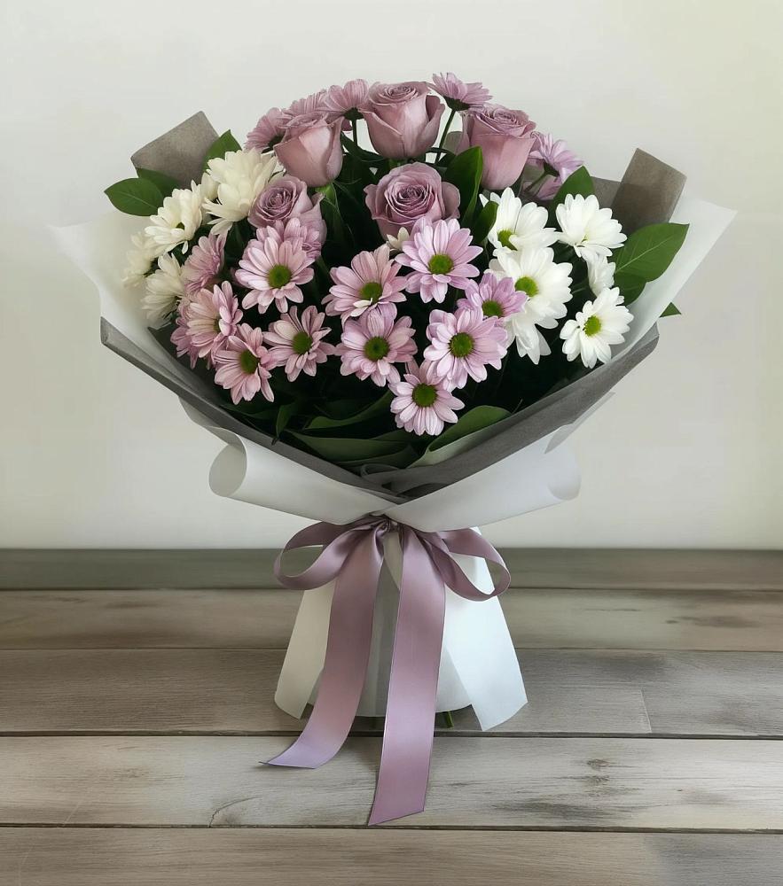 Букет цветов из: Хризантемы и Розы в Первомайском Карачаево-Черкесской республики