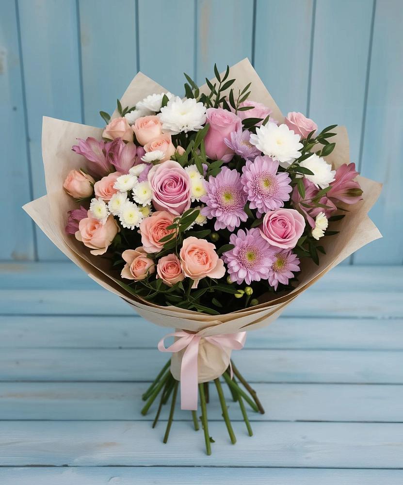 Букет цветов из: Хризантемы, Розы и Альстромерии в Первомайском Карачаево-Черкесской республики