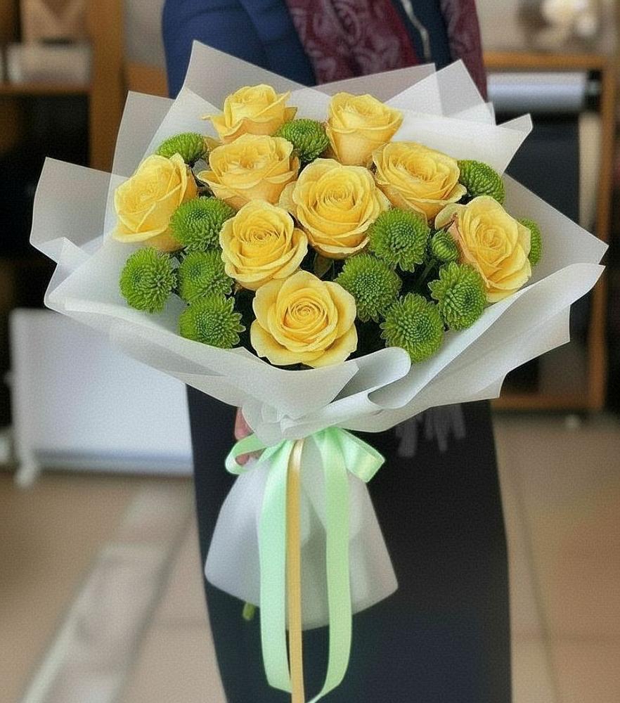 Букет цветов из: Хризантемы и Розы в Первомайском Карачаево-Черкесской республики