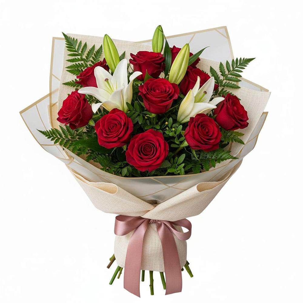 Букет цветов из: Лилии и Розы в Первомайском Карачаево-Черкесской республики