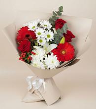 Букет цветов из:  Розы, Хризантемы, Герберы и Лилии в Первомайском Карачаево-Черкесской республики
