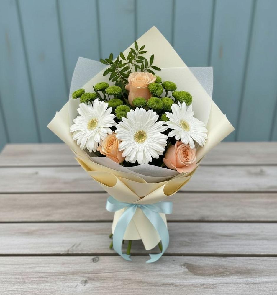 Букет цветов из: Герберы, Розы и Хризантемы в Первомайском Карачаево-Черкесской республики