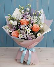 Букет цветов из:  Лизиантусы, Розы, Альстромерии и Гипсофила в Первомайском Карачаево-Черкесской республики