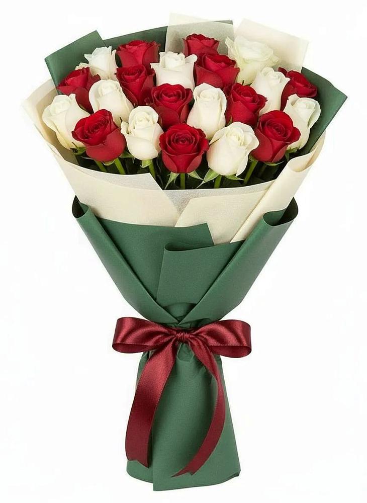 Букет Микс из красных и белых роз в Первомайском Карачаево-Черкесской республики