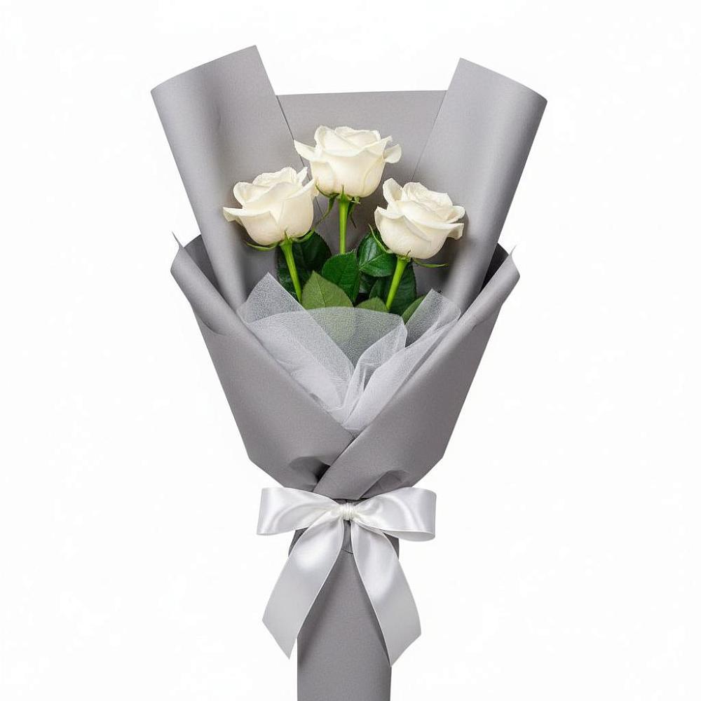 Букет 3 белые розы в Первомайском Карачаево-Черкесской республики