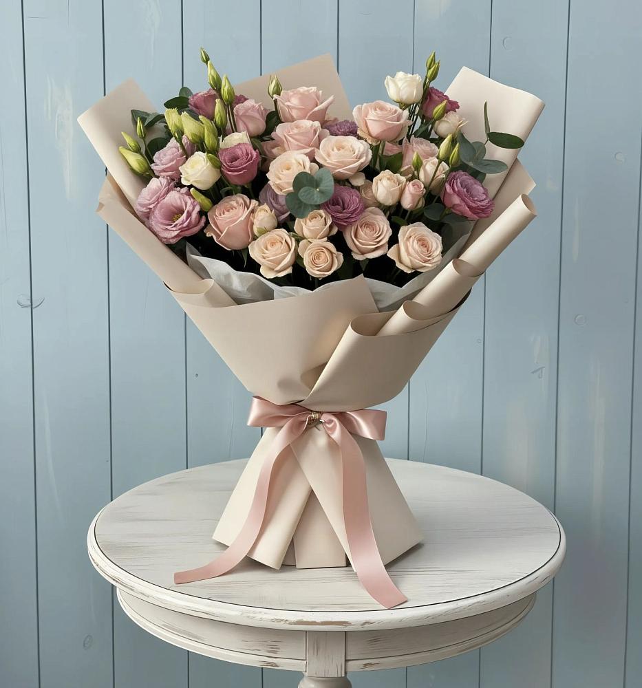 Букет цветов из: Розы и Лизиантусы в Первомайском Карачаево-Черкесской республики