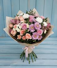 Букет цветов из:  Хризантемы, Розы и Альстромерии в Первомайском Карачаево-Черкесской республики