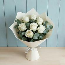 Букет Белые розы в Эвкалипте #REPLACE_PRED# Первомайском Карачаево-Черкесской республики