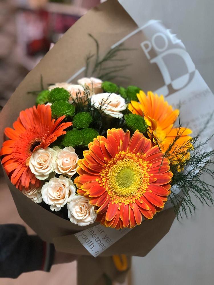 Букет цветов из: Герберы, Хризантемы и Розы в Первомайском Карачаево-Черкесской республики