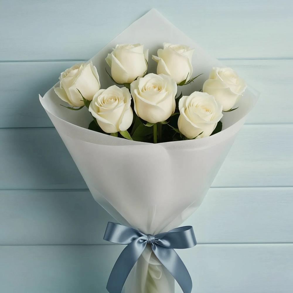 Букет 7 Белых роз Эдлесс Лав в Первомайском Карачаево-Черкесской республики