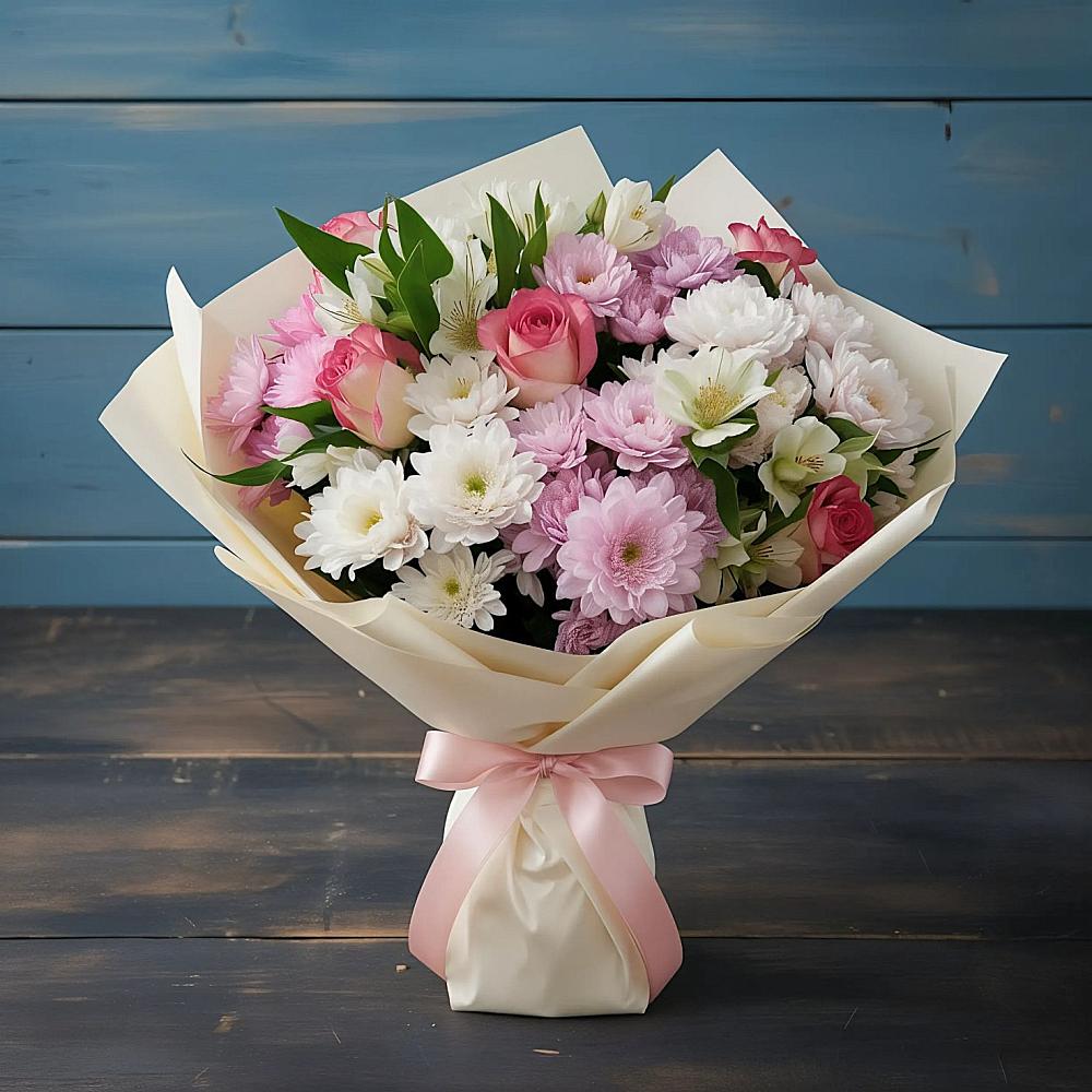 Букет цветов из: Хризантемы, Альстромерии и Розы в Первомайском Карачаево-Черкесской республики